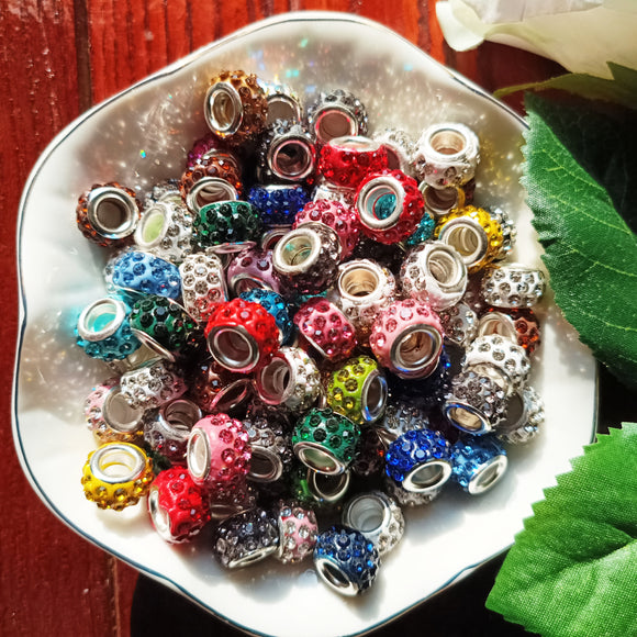 50Pcs Rhinestone Spacer Beads, 12mm Spacer Beads Large Hole For Necklace Bracelet Earrings DIY Jewelry Decoration