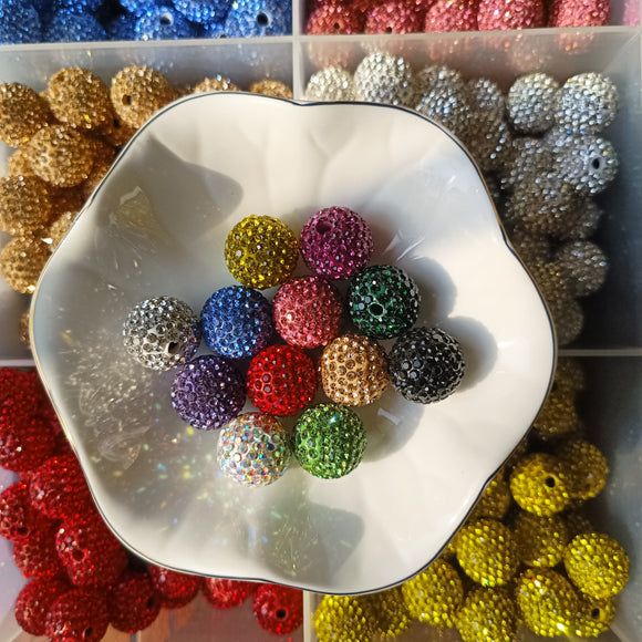 10pcs Rhinestones Ball Clay Beads, 16mm Solid Color Round Rhinestone Beads Charms Crystal Diamond Beads for Beadable Pens Keychian Bracelet Necklace Earring Jewelry Making