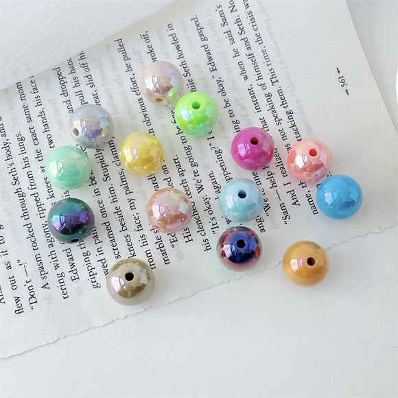 50pcs Solid Acrylic Beads, 16mm UV Plating Round Beads for Jewelry Making Necklace Bracelet Earrings DIY Jewelry Decoration