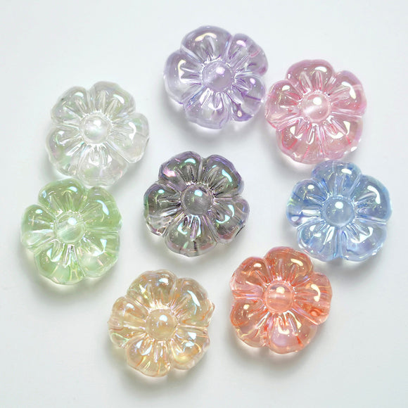 20pcs Flower Acrylic Beads, 22mm UV Plating Transparent Beads for Necklace Bracelet Earrings DIY Jewelry Decoration