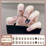 24 Pcs Almond Short Fake Nails Tips, Medium Press on French Nails, NO.12