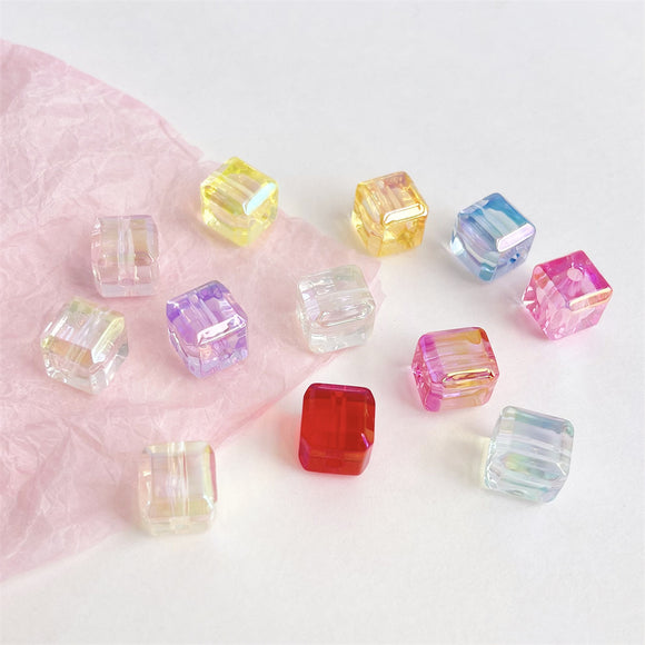 50pcs Square Acrylic Beads, 11.5mm UV Plating Transparent Beads for Necklace Bracelet Earrings DIY Jewelry Decoration
